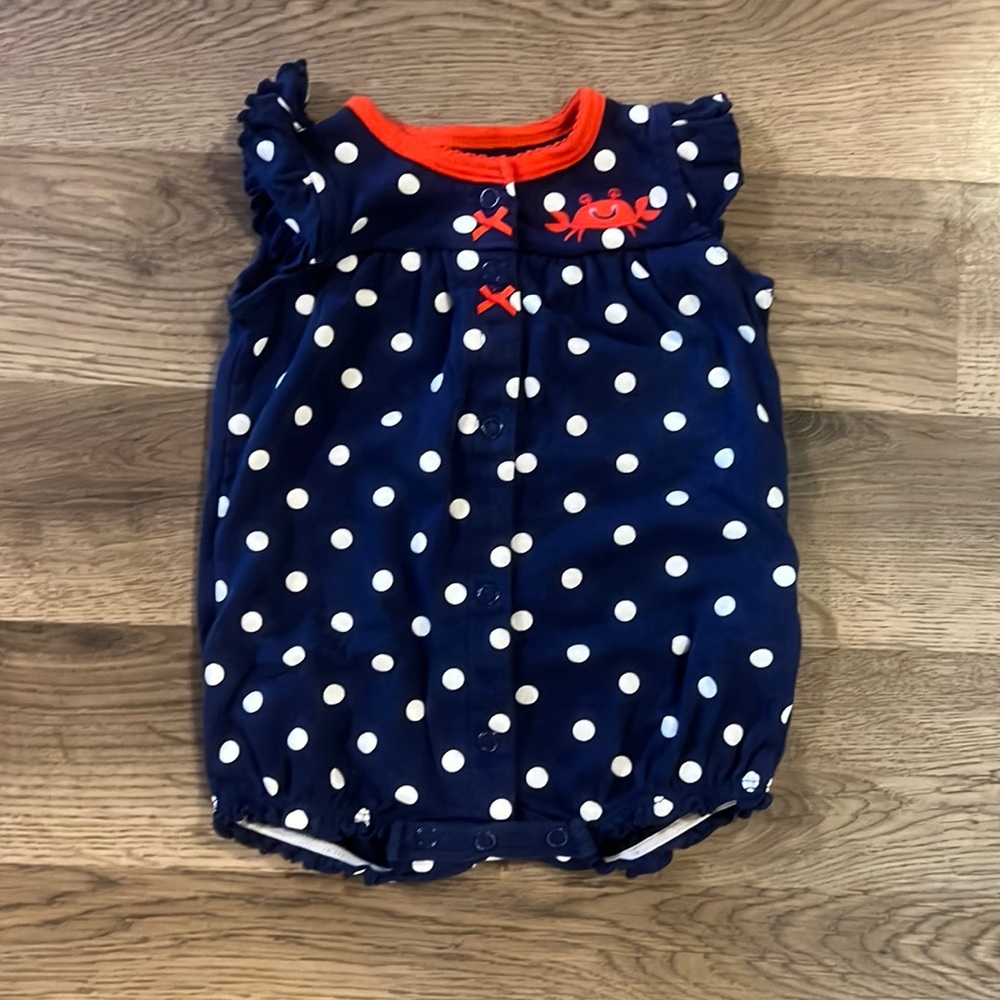 Carters Blue and White Polka Dot Romper Size 3 Months